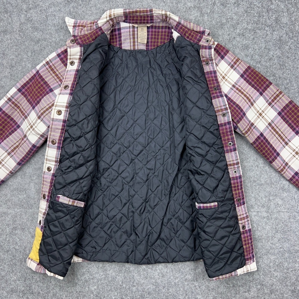 Duluth Shacket Womens XS Maroon Plaid Flapjack Flannel‎ Shirt Jac Quilted Lined - Picture 9 of 16